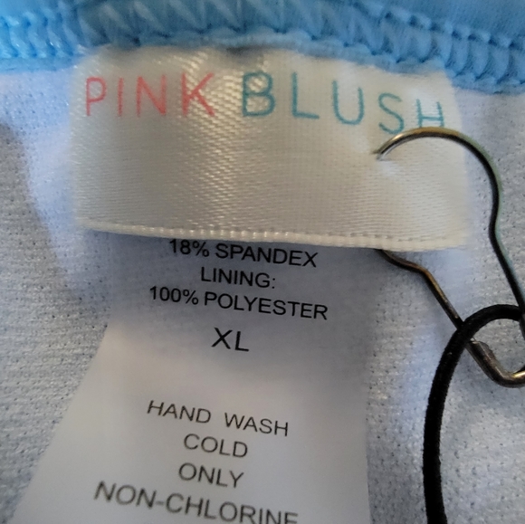 Pinkblush ruffle trim, ruched, one-piece maternity swimsuit, XL. Light blue. - Picture 5 of 7